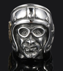 ROUTE 66 BIKERS HEAD WITH HELMET STAINLESS STEEL BIKER RING ( sold by the piece )