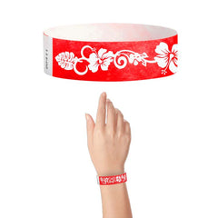 Tyvek Paper Wristbands - Red Hawaiian Flower 3/4" (500 PACK)