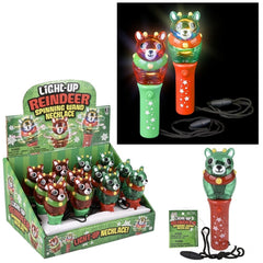Light Up Xmas Reindeer Spinng Wand Necklace For Kids - Assorted