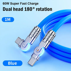 60W PD USB C To Type C Cable Elbow 180 Degree Rotation Super Fast Charge