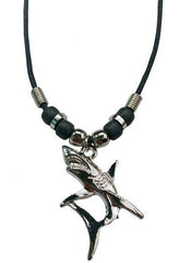 SILVER GREAT WHITE SHARK ROPE NECKLACE  ( sold by the piece or dozen ) *- CLOSEOUT AS LOW AS 50 CENTS EA
