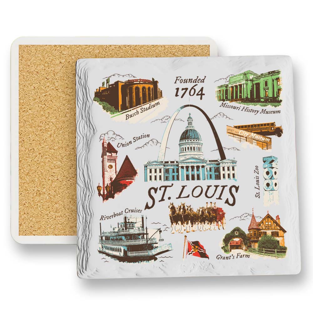 St. Louis Square Stone Coaster With Cork Backing 4.25" (EACH)