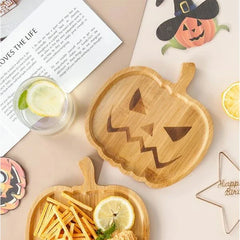 1707BA Halloween Pumpkin Tray Wooden Food Fruit Snack Storage Plate Home Decoration  Halloween Party Supples Kitchen Accessories