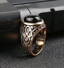 BLACK STONE GOLD VIKING STYLE METAL BIKER RING (sold by the piece)