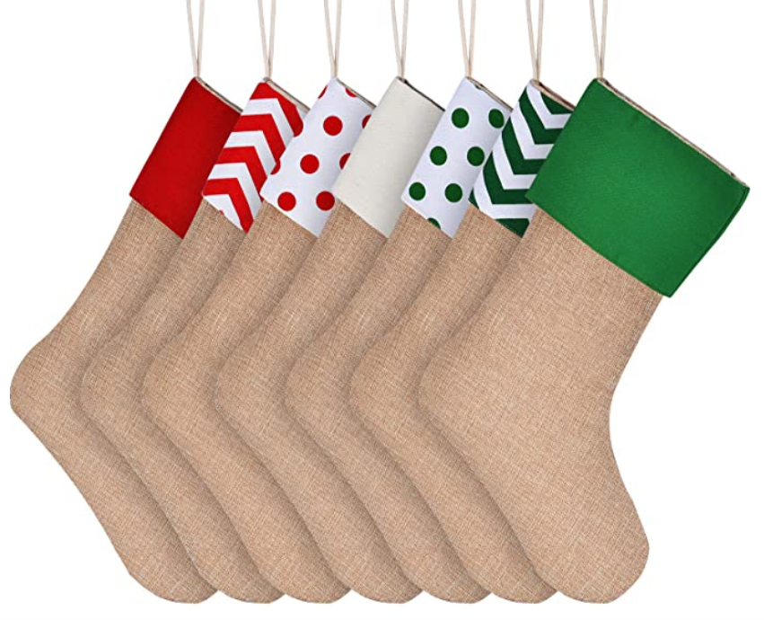 Natural burlap stocking for hanging christmas gifts (pick style or assorted)