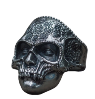 SUGAR SKULL MUMMY DECORATED SKULL METAL BIKER RING (sold by the piece)