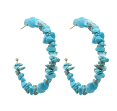 U SHAPED HOOP TURQUOISE STONE EARRINGS  (SOLD BY THE PAIR)