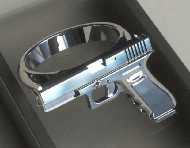 SIZE 7 SILVER PISTOL METAL BIKER RING (sold by the piece)