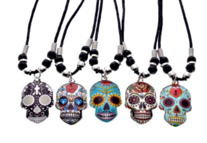 Sugar Skulls Pendant Black Cord Necklace 18" (sold by the piece or dozen)