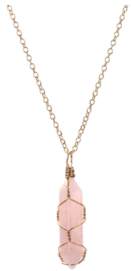 ROSE QUARTZ WIRE WRAPPED GOLD 18" CHAIN NECKLACE ( sold by the piece or dozen)