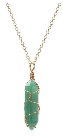 GREEN AVENTURINE WIRE  WRAPPED GOLD 18" CHAIN NECKLACE ( sold by the piece or dozen)
