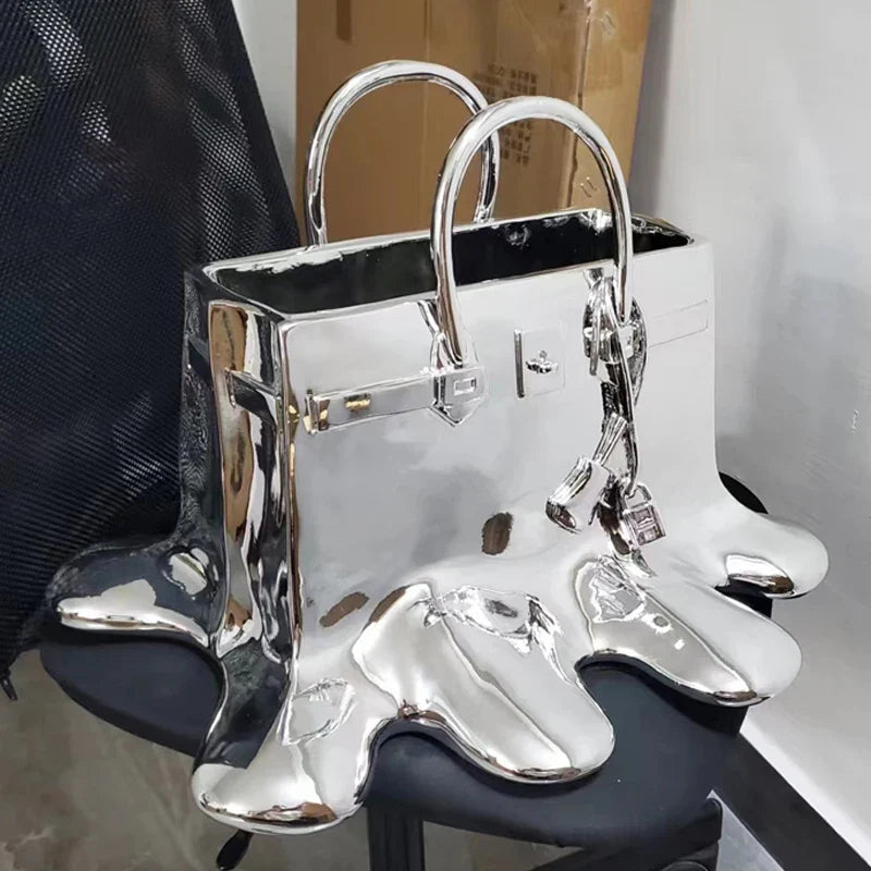 0907BA high quality silver Resin Flowers Vase Bag Home Decor aesthetic room decor Wedding desk Ornament Living Room Big Bag Vase Luxury