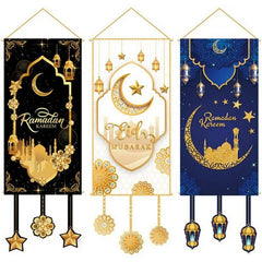 1607BA Eid Mubarak Decoration 2024 Hanging Flag Ramadan For Home Door Islamic Muslim Party Decor Ramadan Kareem Banner Eid Al-Fitr Gift