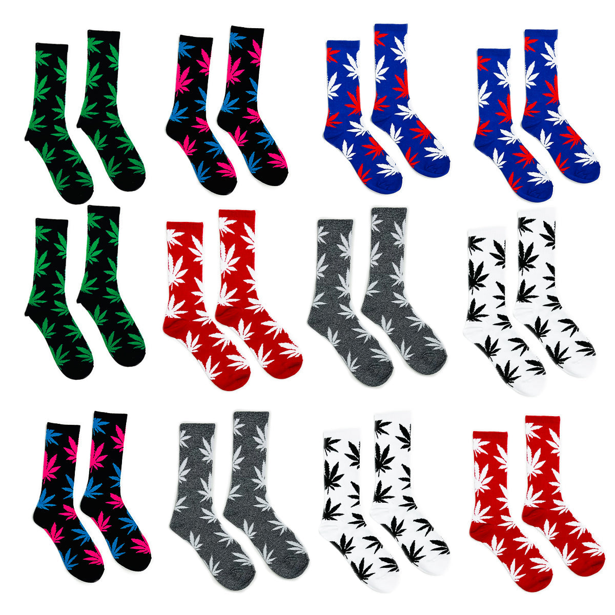 OG TREND Cannabis Leaf Print Socks in Assorted Colors - One Pack Comes with 12 Pairs  Fits All, 70% Cotton, 25% Spandex, 5% Elastic"
