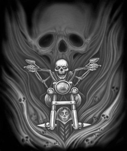 LARGE SKELETON GHOST RIDER ON MOTORCYCLE SHORT SLEEVE TEE-SHIRT  (Sold by the piec