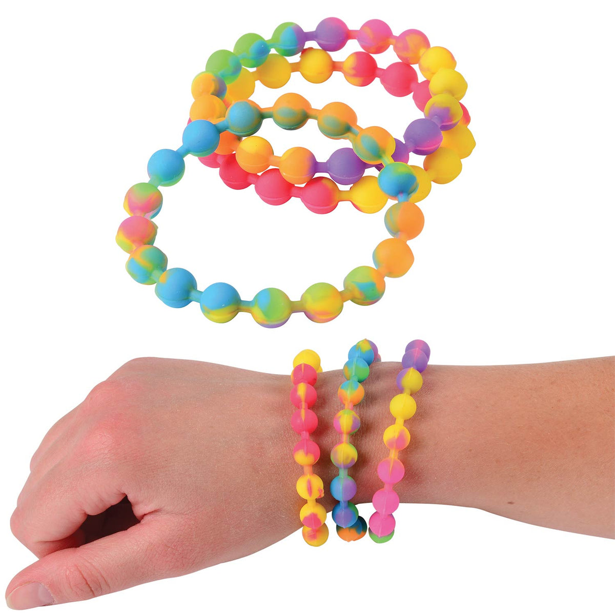 Rainbow Silicone Bead Bracelet Assortment (DZ)