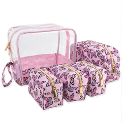 Clear Cosmetic Travel Case Carryall Set - Butterfly Print