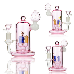7" Happy Fumes Glass Pink Glass Mushroom Shower with 14mm Male Bowl