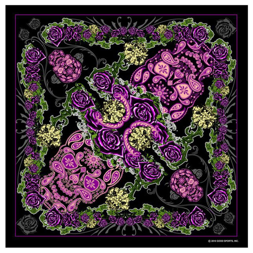 DELUXE SUGAR SKULL PAISLEY BANDANA (Sold by the piece or dozen) BANDANNA