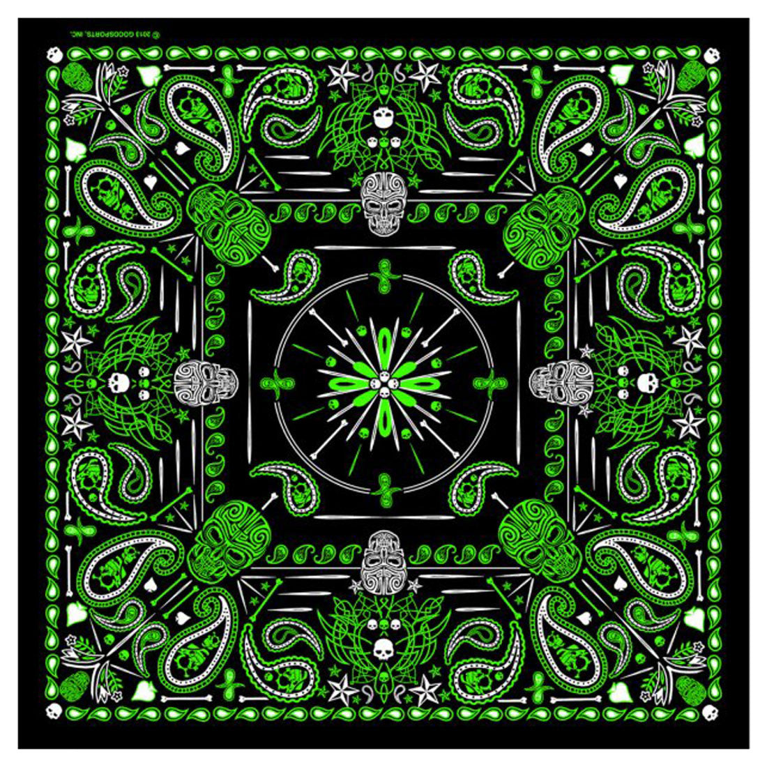 DELUXE GREEN PAISLEY RETRO SKULLS BANDANA (Sold by the piece or dozen) BANDANNA