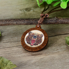 Wood Prism 3D Like Animal Necklaces On Adjustable Wax Rope Necklace WOLF, BEAR, FOX, OWL, TIGER(sold by the piece)
