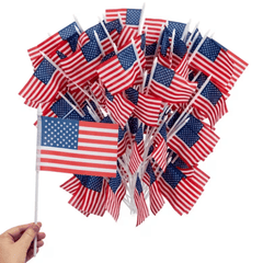 Bulk Small Plastic American Flags Polyester a Plastic Sticks (100/package) 23?› each