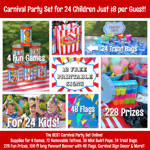 Carnival Party Supplies, Prizes, Games & Decor for 24 Kids ($8 each guest)
