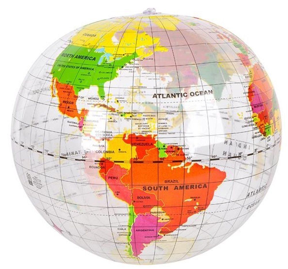 16 INCH CLEAR SEE THROUGH WORLD GLOBE INFLATABLE ( sold by the piece or dozen )