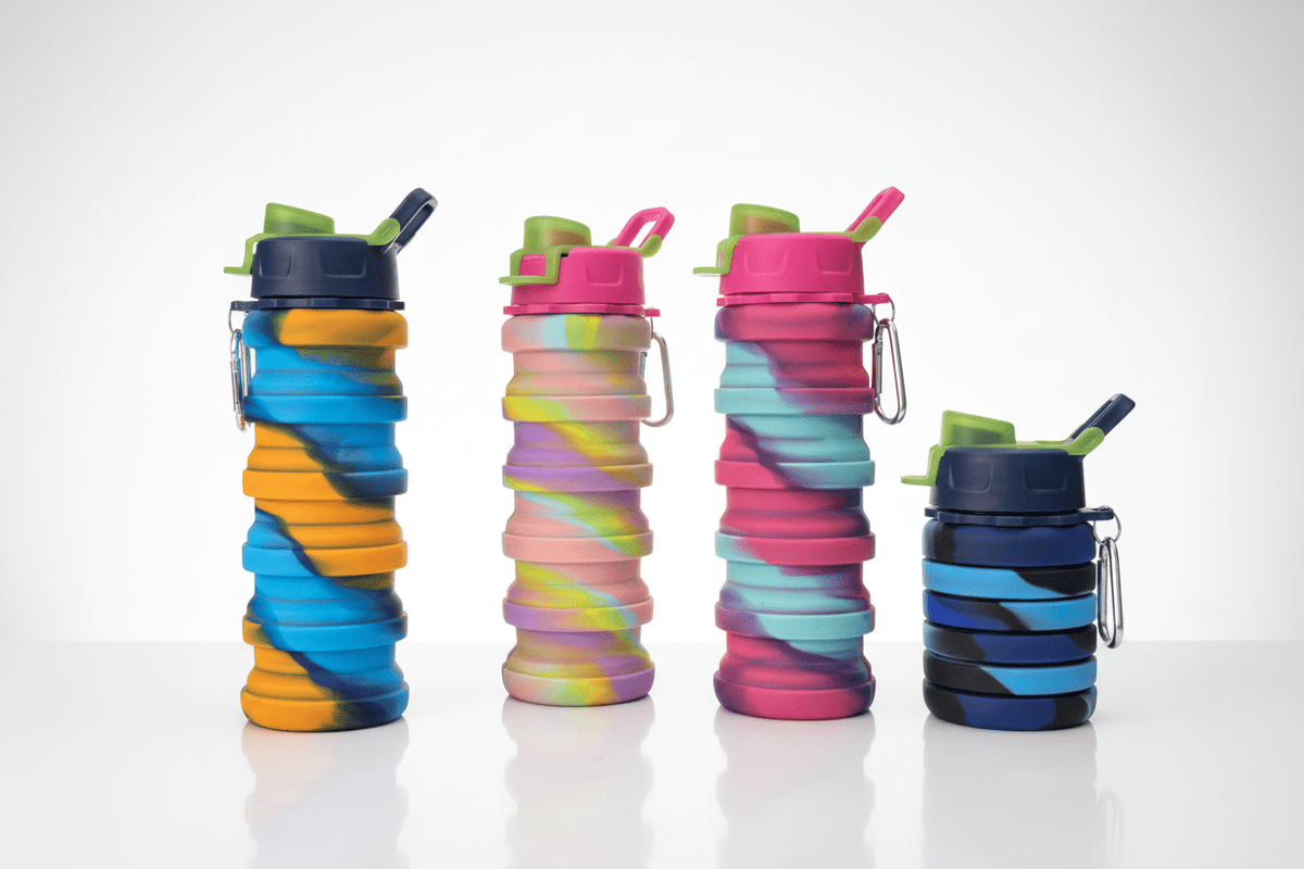 Collapsible Silicone Water Bottle 17oz BPA-Free -Multicolor