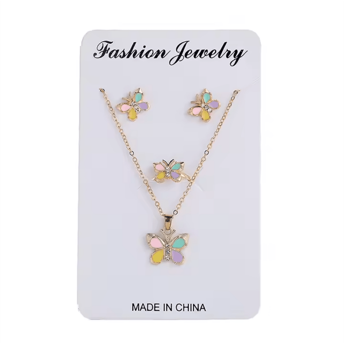 Colorful Butterfly Jewelry Set ƒ?? Ring, Necklace & Earrings