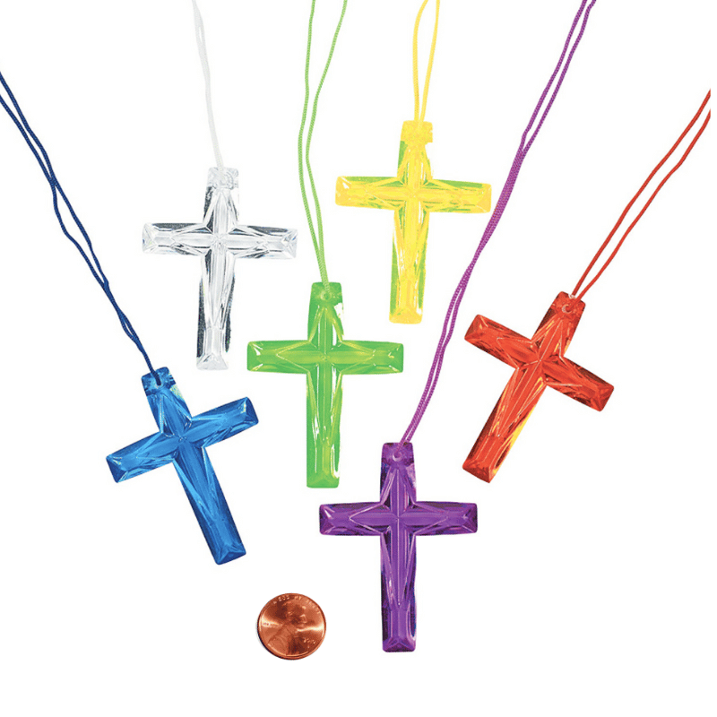 Plastic Crystal Cross Necklaces (96 total necklaces in 2 bags) 19?› each