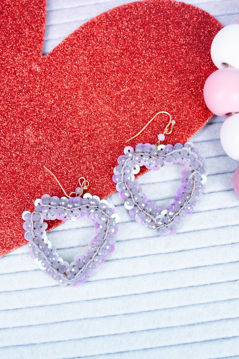 SALE! Lavender Sequin Beaded Goldtone Earrings