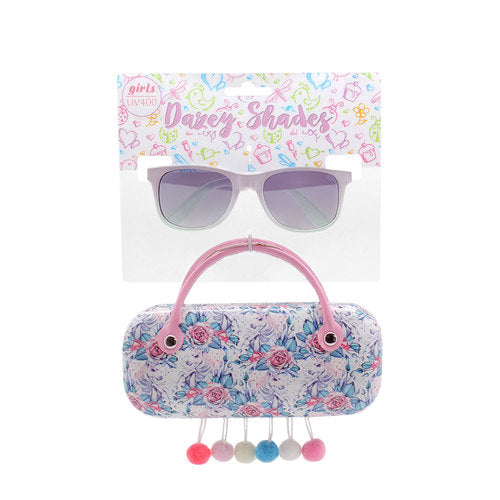 Flower Print Unicorn Dazey Shades tween wayfarer Fashion Sunglasses with Case ( sold by the piece)