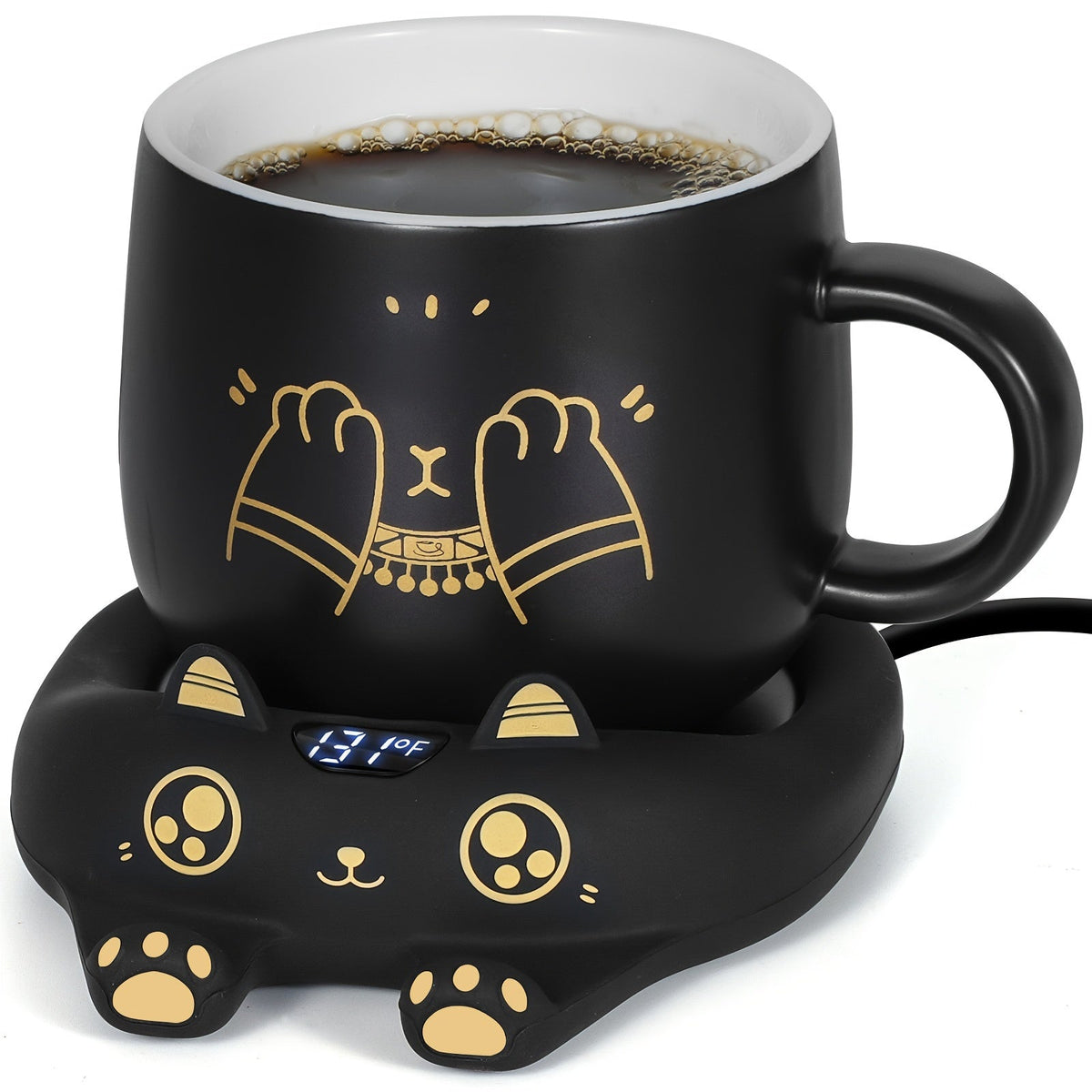 3-Temp Coffee Mug Warmer & Adorable Cat Mug Set