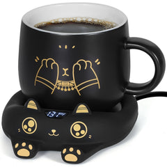 3-Temp Coffee Mug Warmer & Adorable Cat Mug Set