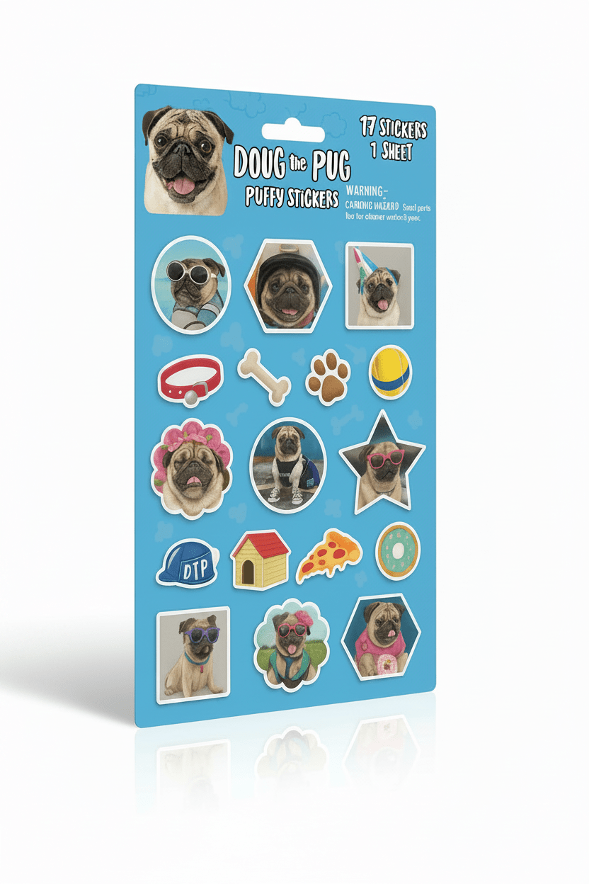Doug the Pug Puffy Sticker Sheet ƒ?? 17 Raised Stickers