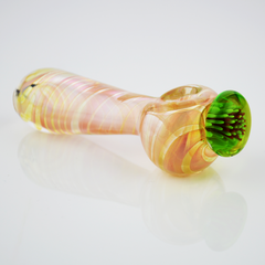 4.5" Hand Pipe Spoon Silver Fumes Glass Swirling Art with Green Locket