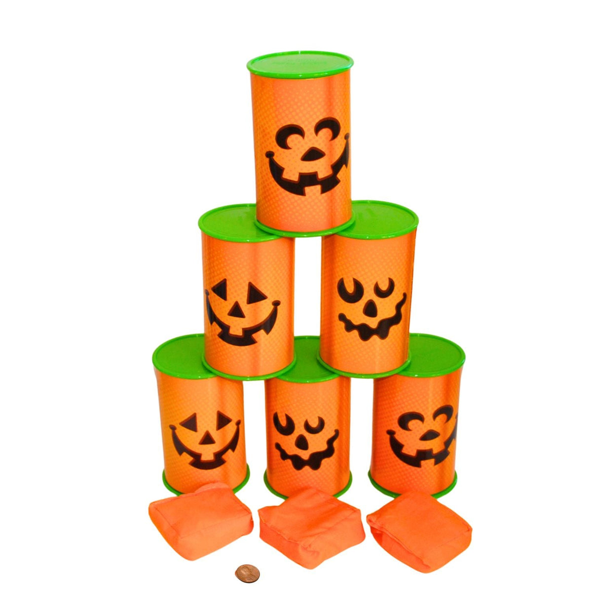 Plastic Pumpkin Can Knock Down (Set contains 6 cans & 3 beanbags)