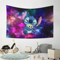 1607BA Disney Stitch Cute Cartoon Tapestry Wall Art Tapestry Wall Hanging Home Decoration Bedroom Living Room Dormitory Background Gift