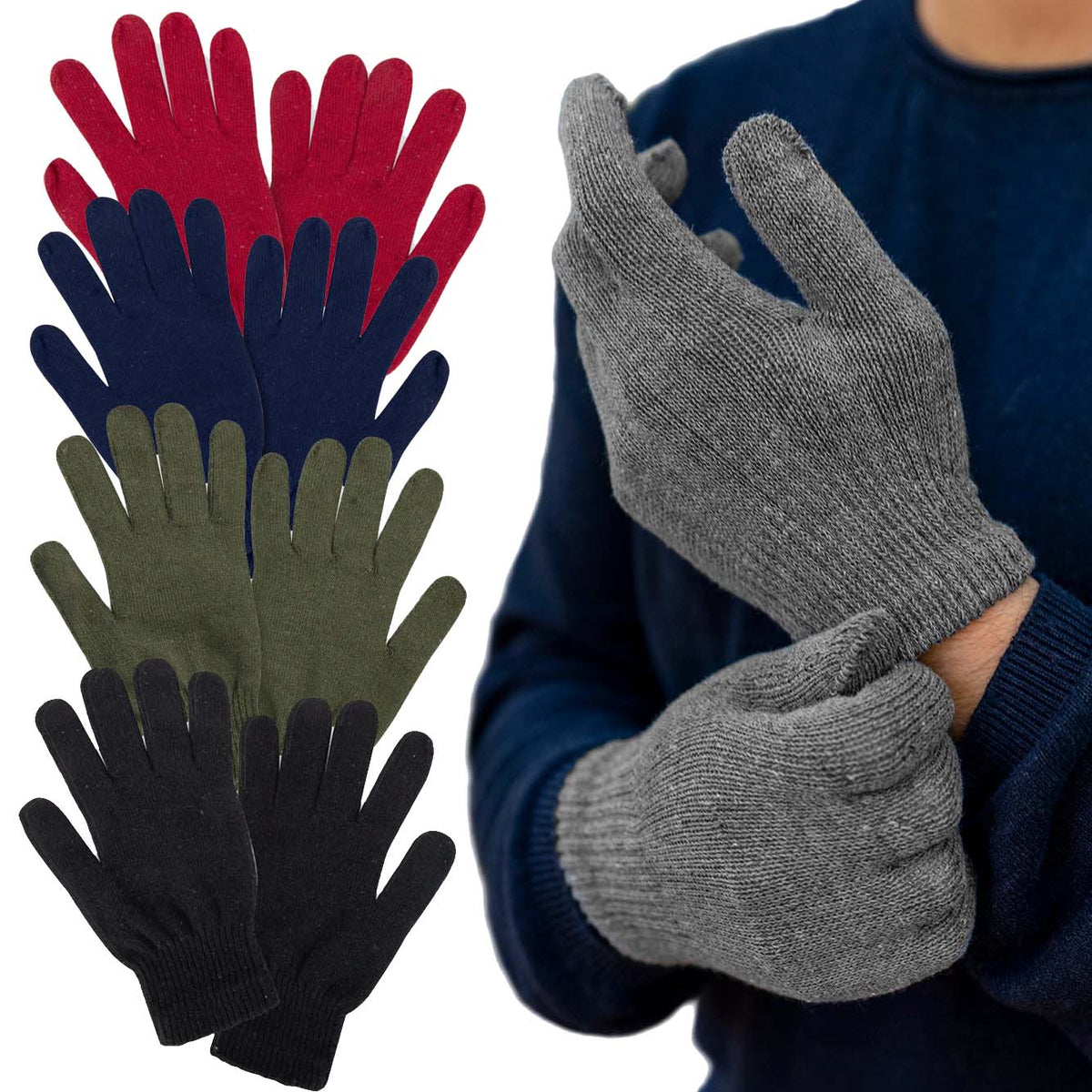 Adult Winter Knit Gloves - 5 Colors
