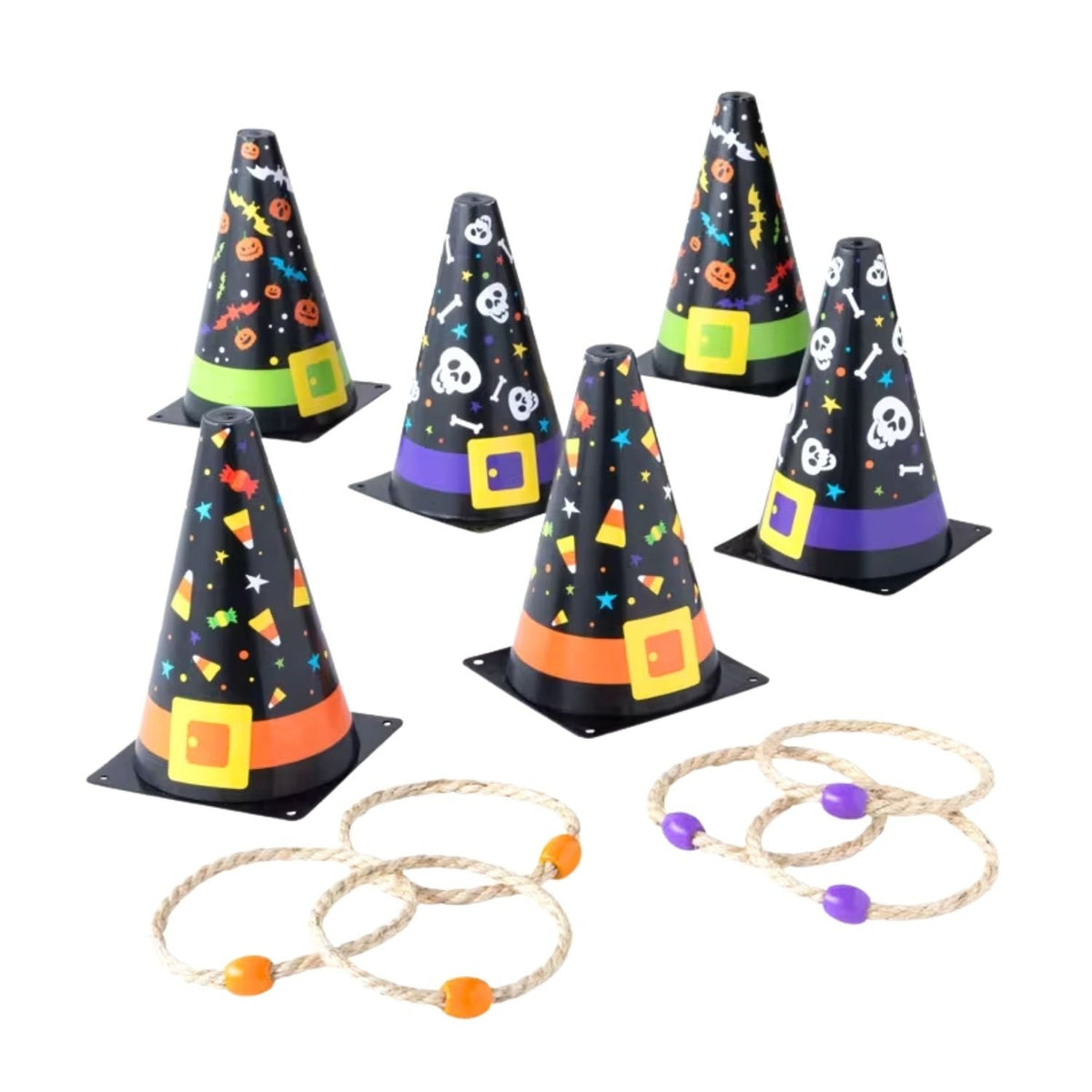 Halloween Witch Ring Toss Game (6 Plastic Hats & 6 rope rings)