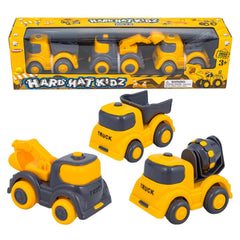 Hard Hat Kidz Construction Trucks (3-Pack) Toy Vehicles, No Batteries, Ages 3+