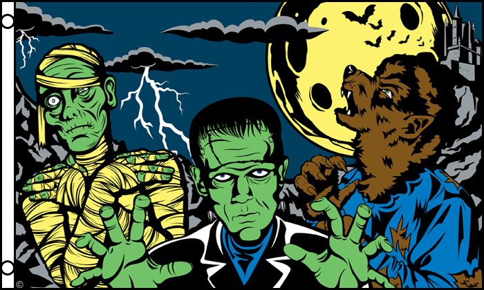 FRANKENSTEIN / MUMMY FRIGHT NIGHT halloween  3 X 5 FLAG ( sold by the piece )