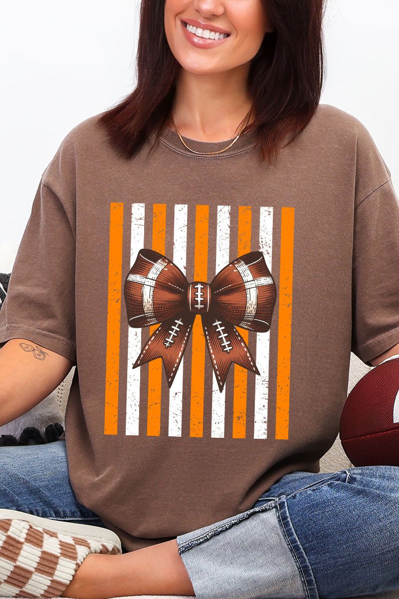 Fiery Orange & White Varsity Bow Comfort Colors Adult Ring-Spun Cotton Tee