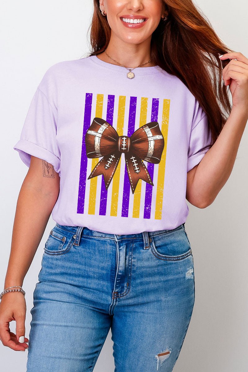 Purple & Yellow Gold Varsity Bow Comfort Colors Adult Ring-Spun Cotton Tee