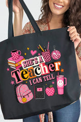 She's A Teacher I Can Tell Canvas Jumbo Tote