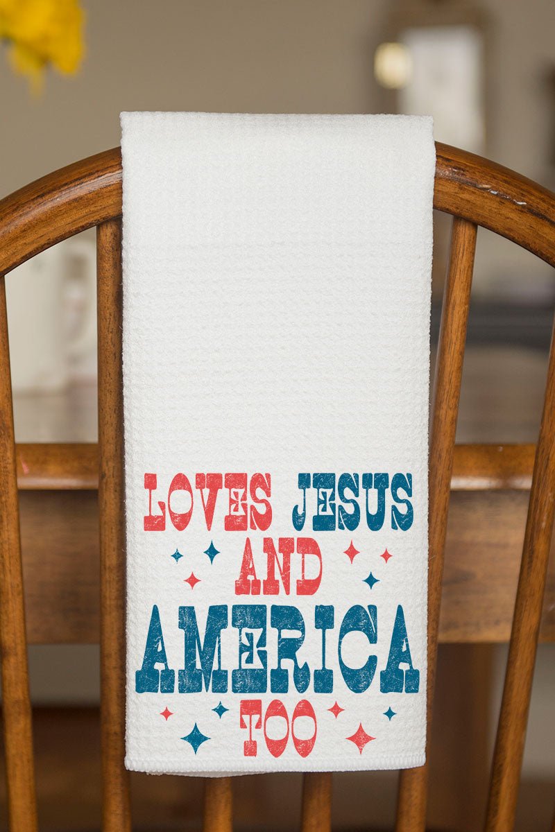 Retro Loves Jesus & America Too Waffle Kitchen Towel