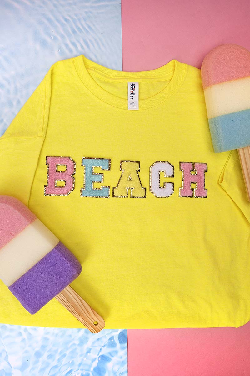 Colorful Beach Chenille Patch Dri-Power 50/50 Tee