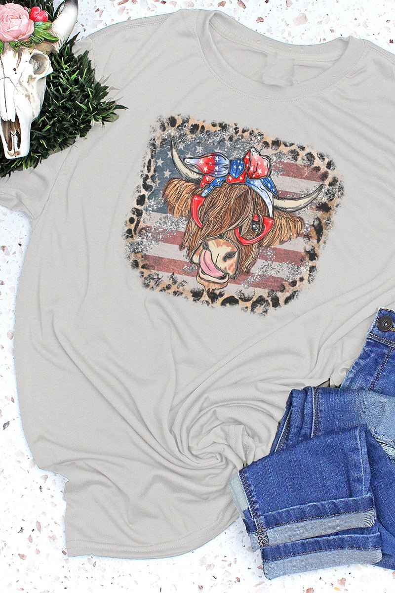 Leopard Framed Patriotic Highland Cow Adult Fusion ChromaSoft Performance T-Shirt