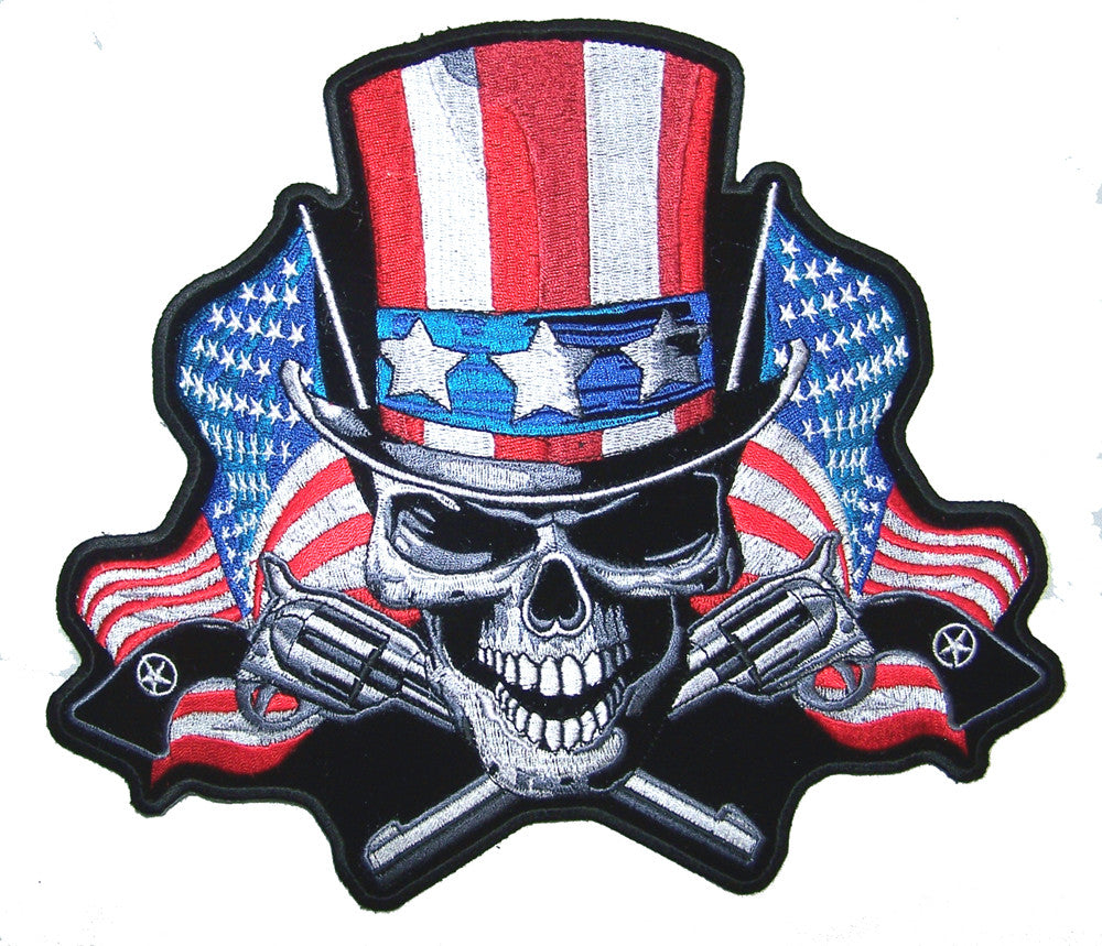 JUMBO FLYING UNCLE SAM SKULL AND BONES AMERICAN FLAG PATCH 10 INCH (Sold by the piece)